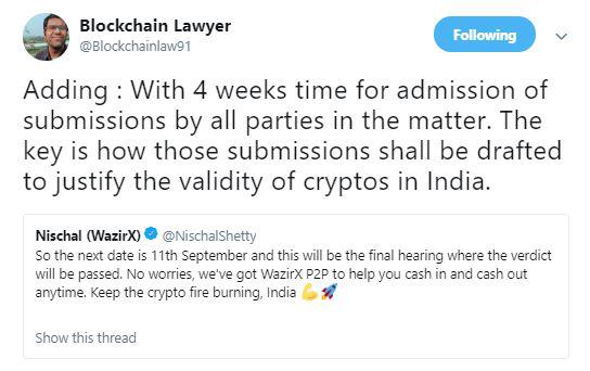 Blockchain Lawyer added | Source: Twitter