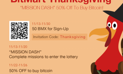 50% off to buy Bitcoin! A special Thanksgiving treat from BitMart