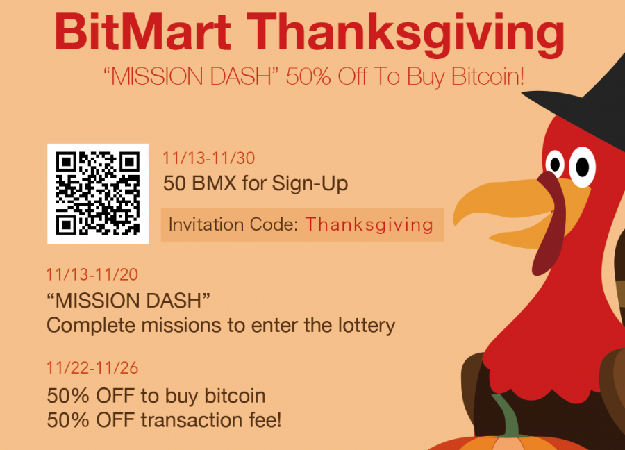 50% off to buy Bitcoin! A special Thanksgiving treat from BitMart