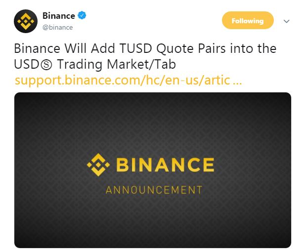 The tweet of Binance | Source: Twitter