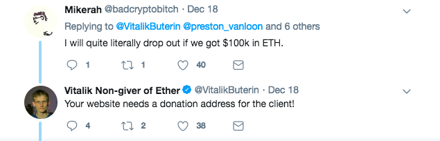 Hilo de donación de Vitalik a ChainSafe | Fuente: Twitter