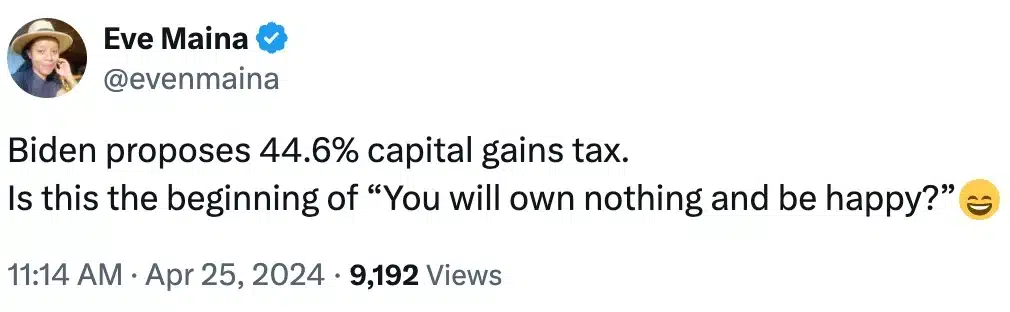 Το tweet της Eve Maina για τον αντίκτυπο της φορολογικής πρότασης του Μπάιντεν