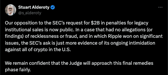 Comentarios sobre la multa de $ 2 mil millones que la SEC quiere de Ripple y XRP
