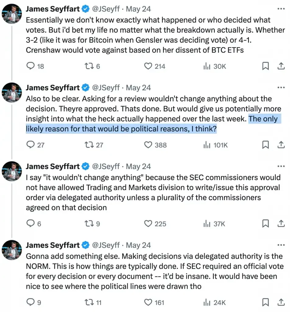 Seyffart's tweet on ETH ETF