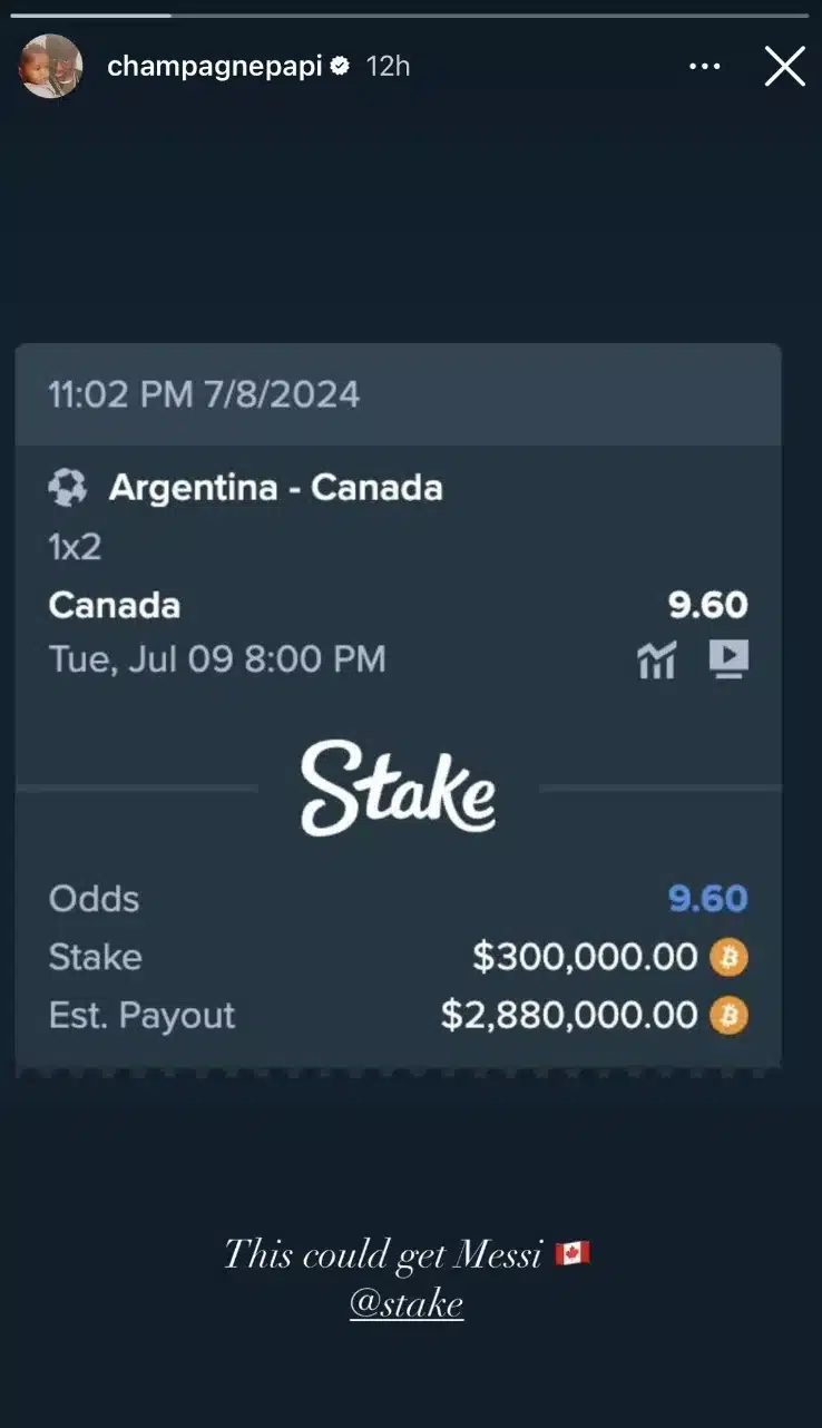 Drake’s $300K Bitcoin bet against Argentina: “This could get Messi”