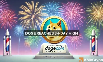 Dogecoin reaches 34-day high