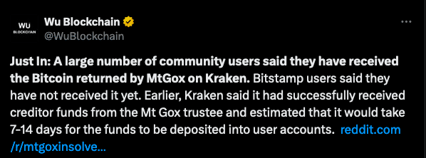 Kraken เริ่มจำหน่าย Bitcoin (BTC) และ Bitcoin Cash (BCH) ให้กับเจ้าหนี้ Mt Gox