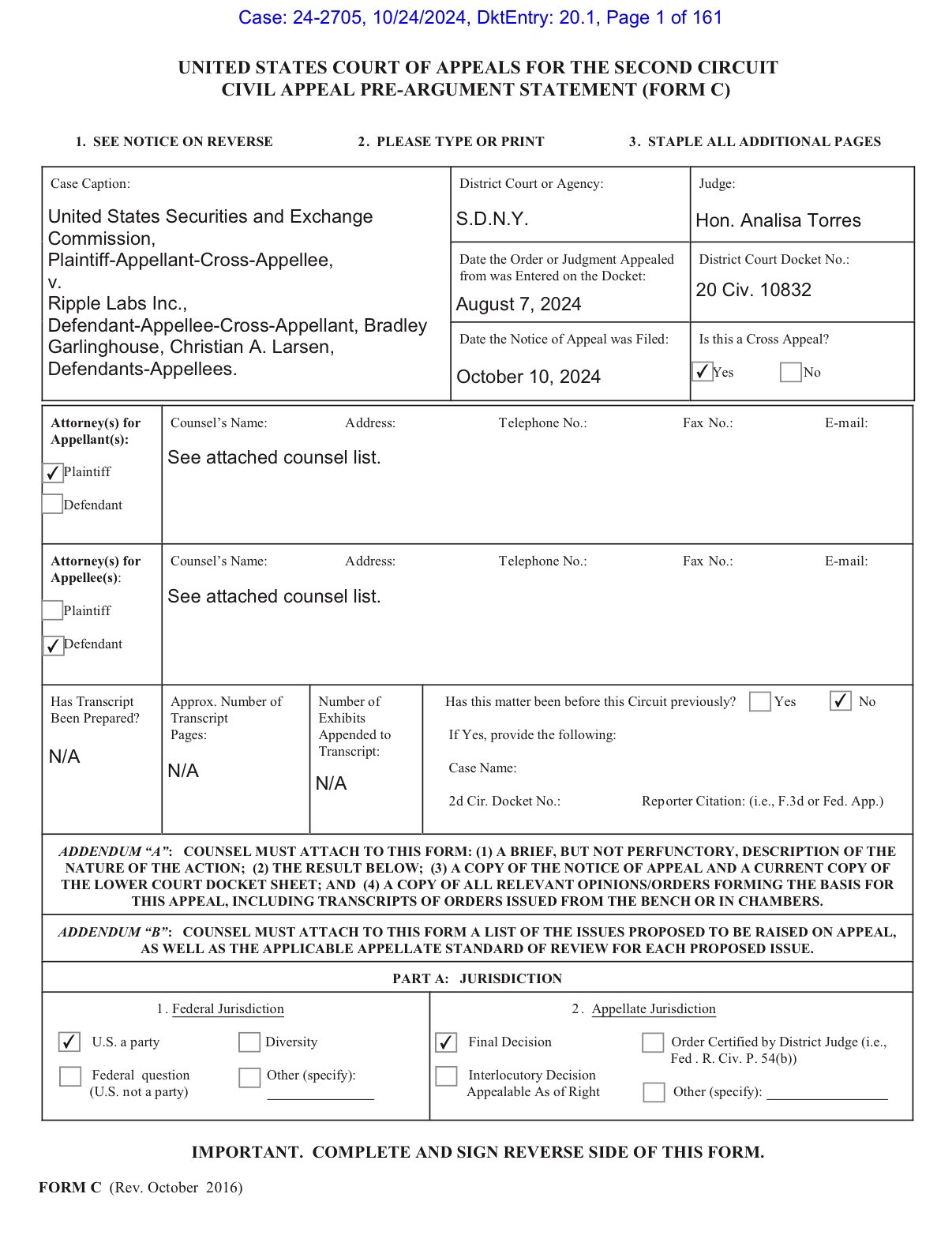 Documento judicial de Ripple Form C