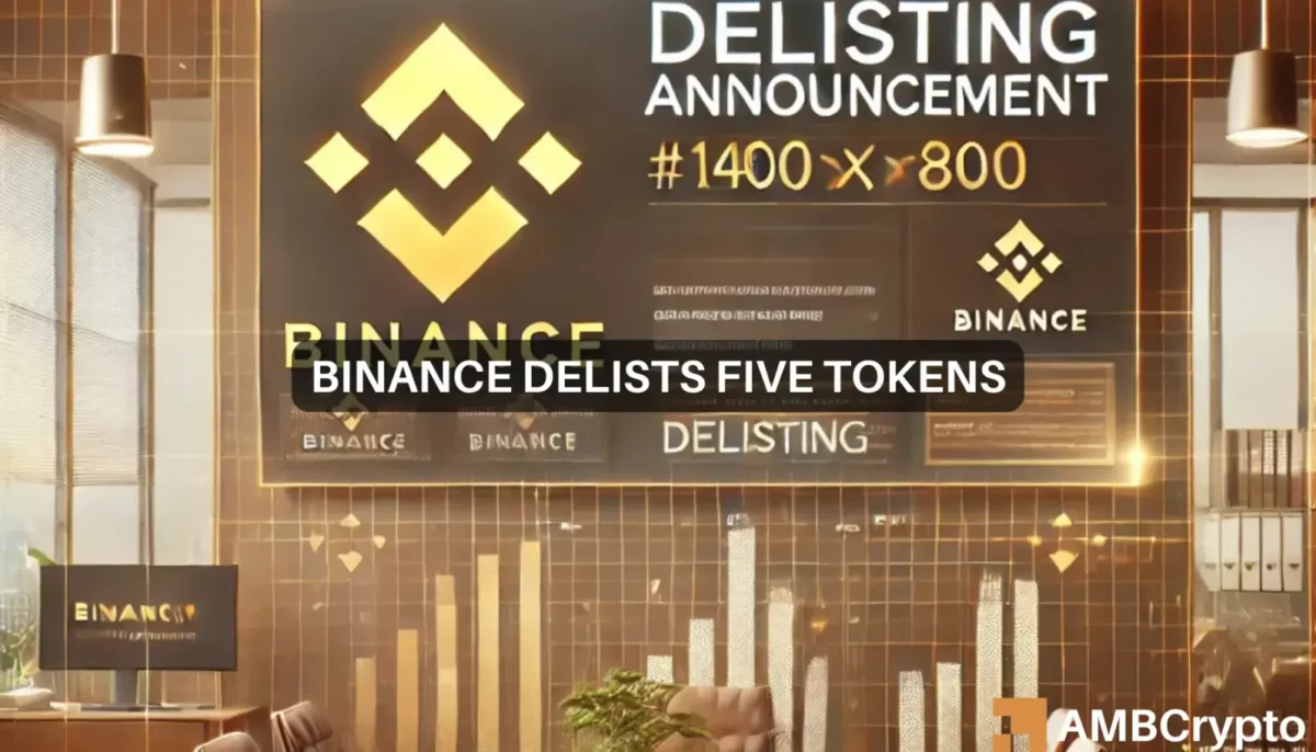 Binance delists five tokens, prices plunge as traders scramble