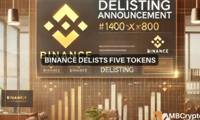 Binance delists five tokens, prices plunge as traders scramble