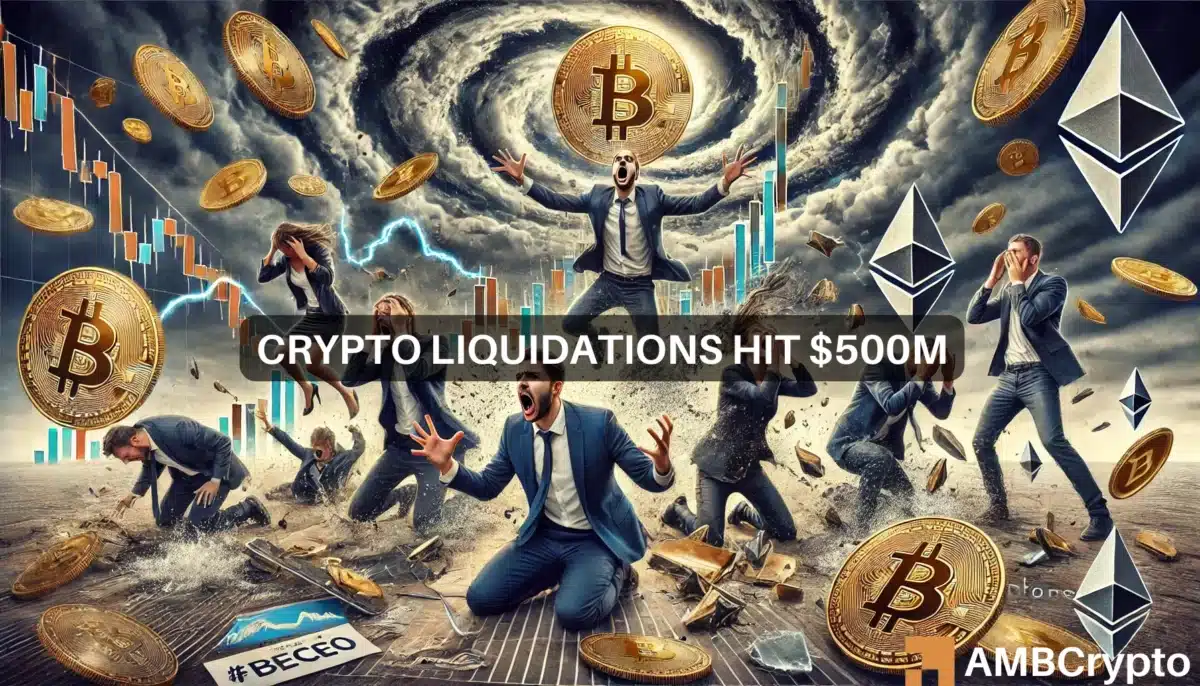 Massive crypto liquidation event nears $500M amid Bitcoin's missed $100K milestone