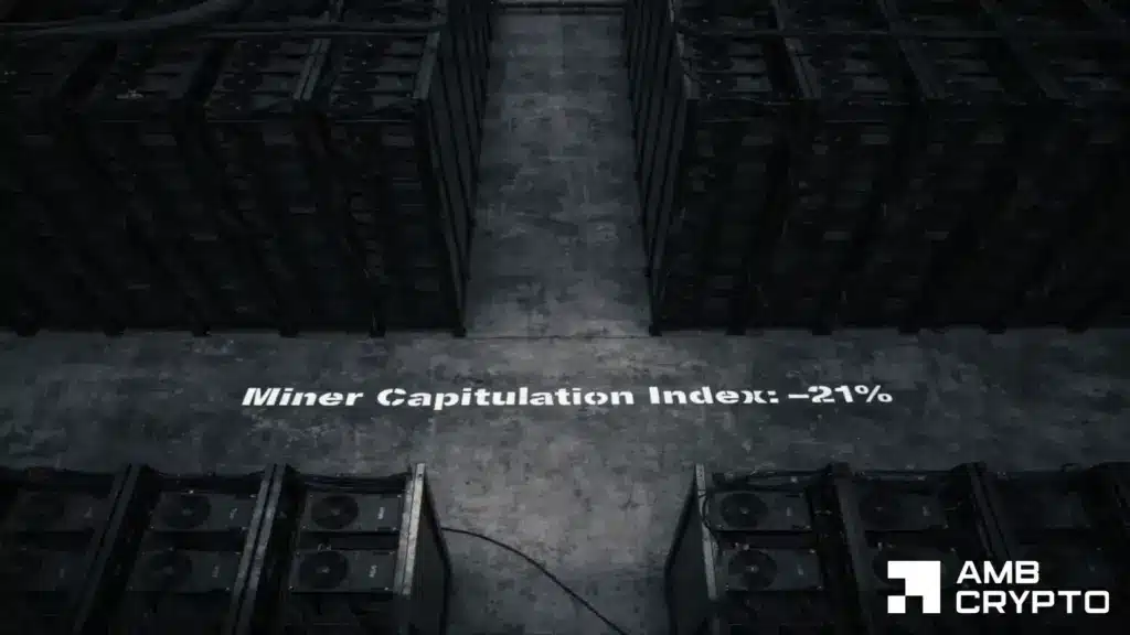 Plummeting Puell Multiple and increasing Bitcoin miner capitulation scores point to severe stress